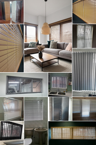 collage of window and door blinds