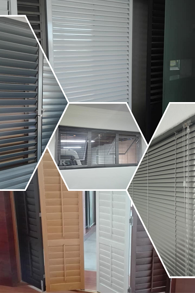 collage of window and door blinds